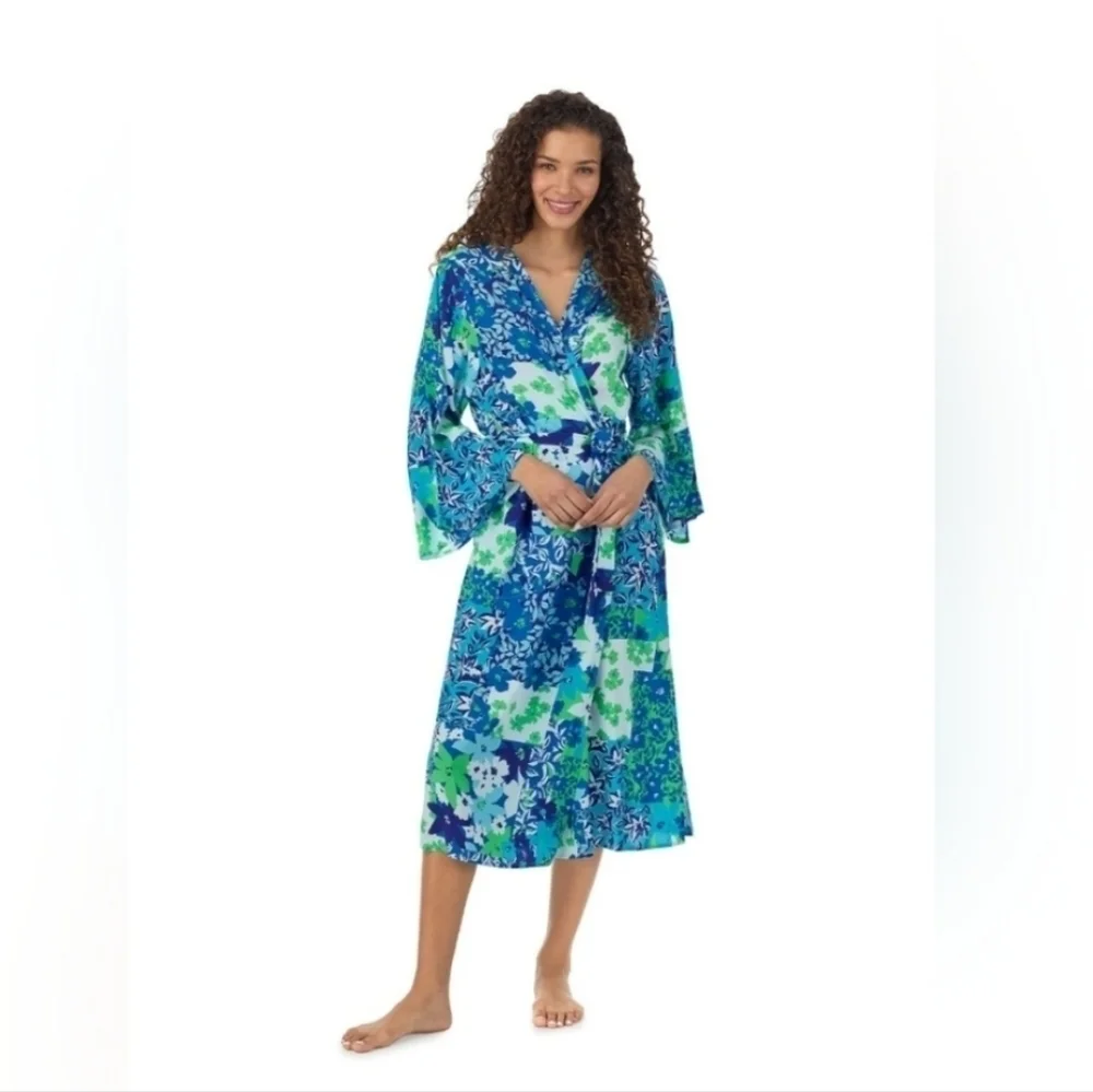 Women's Beauty Sleep Social Woven Midi Robe Patchwork Paradise